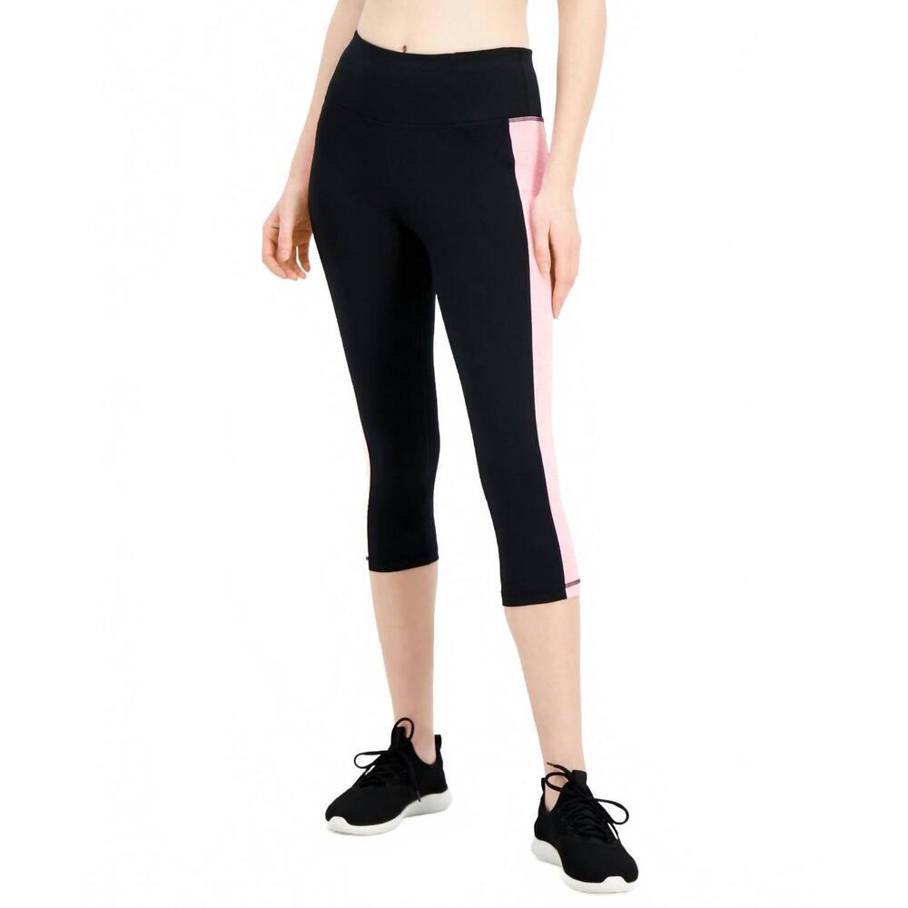 NEW IDEOLOGY ideology activewear womens colorblocked cropped leggings in noir mo